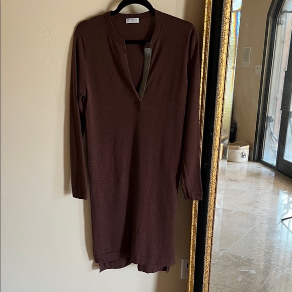 Brunello Cucinelli Brown Cashmere Tunic/ Midi Dress